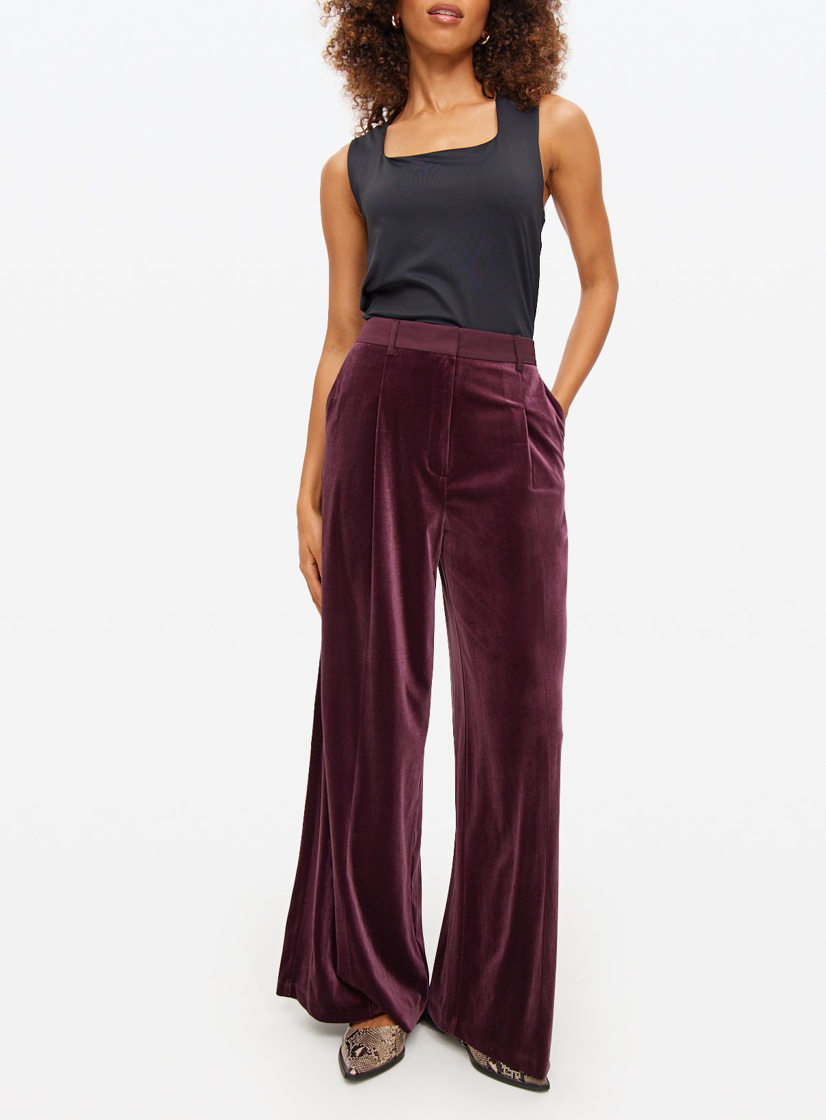 Burgundy Ultra Wide Velvet Tailored Trousers 6L - Image 3 thumbnail
